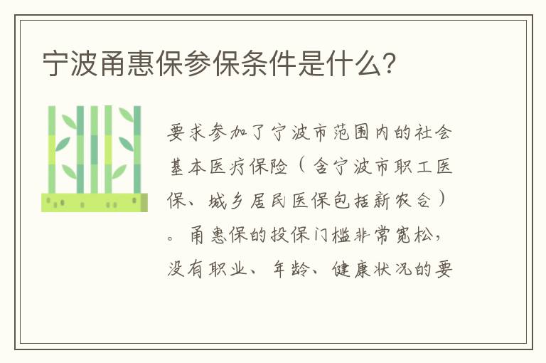 宁波甬惠保参保条件是什么？