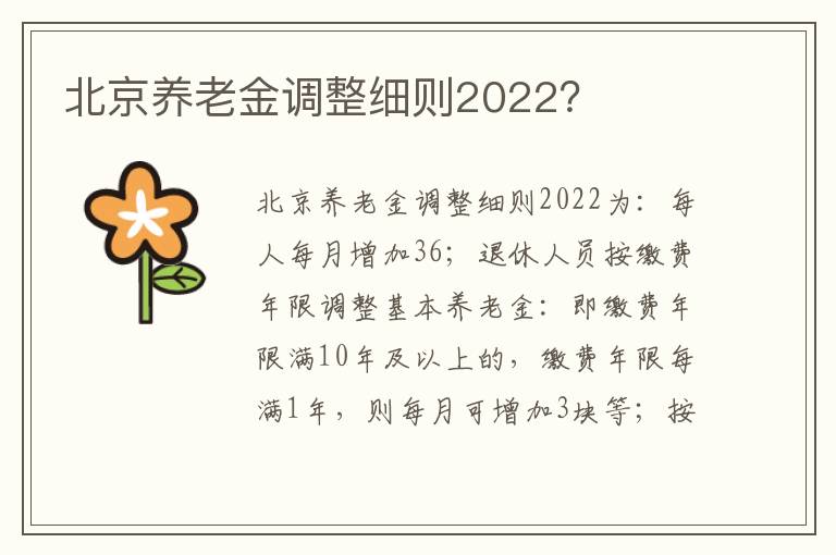北京养老金调整细则2022？