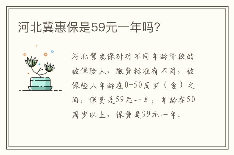 河北冀惠保是59元一年吗？