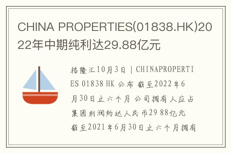 CHINA PROPERTIES(01838.HK)2022年