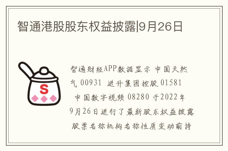 智通港股股东权益披露|9月26日