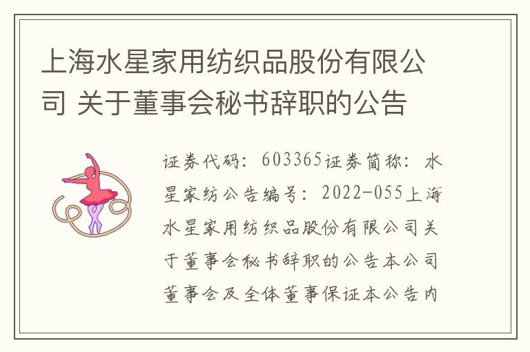 上海水星家用纺织品股份有限公司 关于董事会秘书辞职的公告