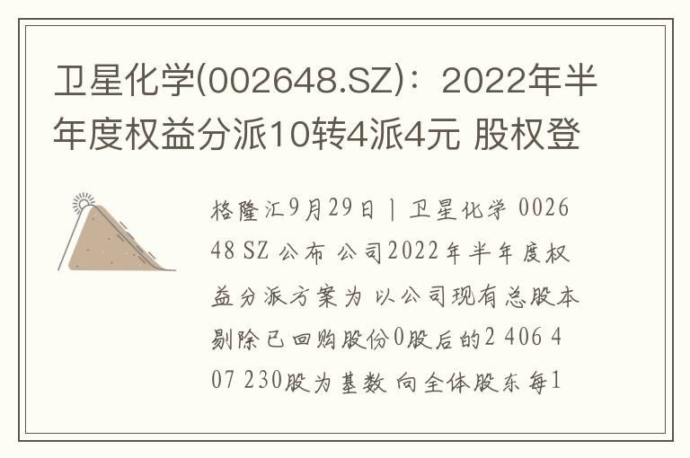 卫星化学(002648.SZ)：2022年半年度