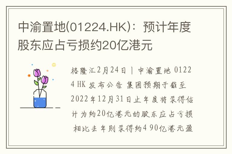 中渝置地(01224.HK)：预计年度股东应