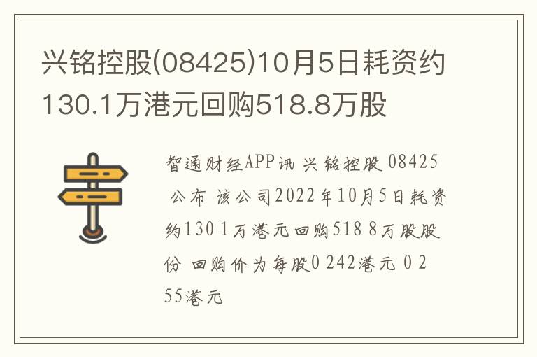 兴铭控股(08425)10月5日耗资约130.