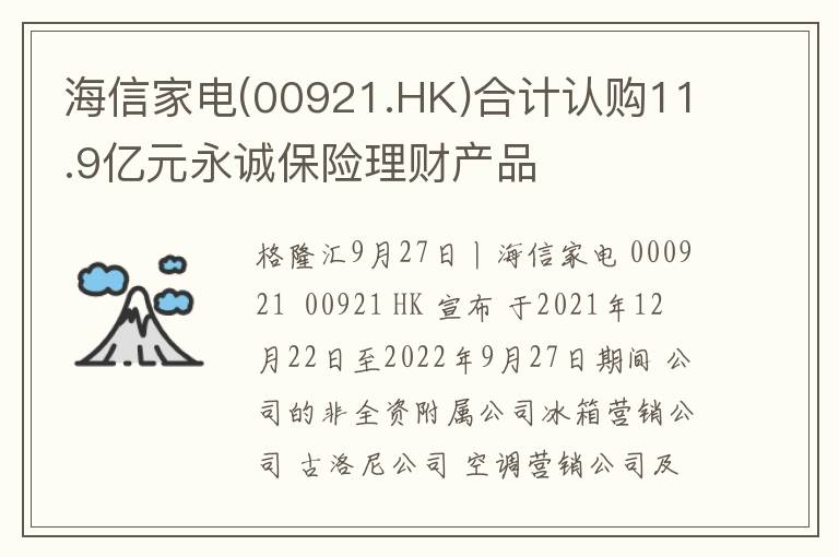 海信家电(00921.HK)合计认购11.9亿