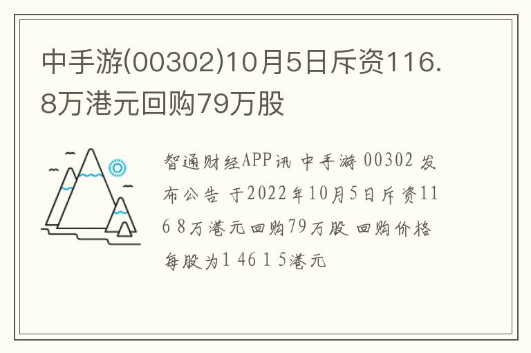 中手游(00302)10月5日斥资116.8万