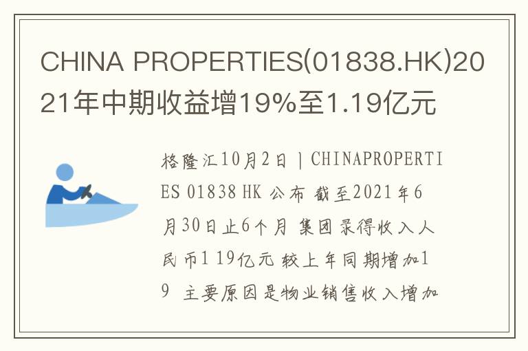 CHINA PROPERTIES(01838.HK)2021年