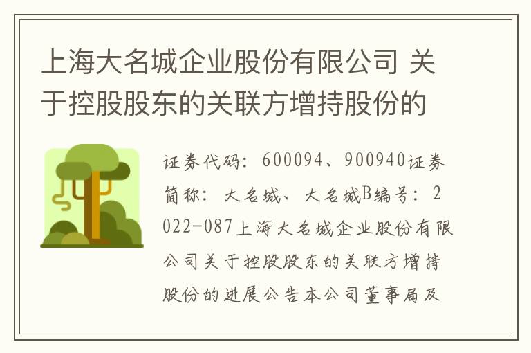 上海大名城企业股份有限公司 关于控股股东的关联方增持股份的进展公告