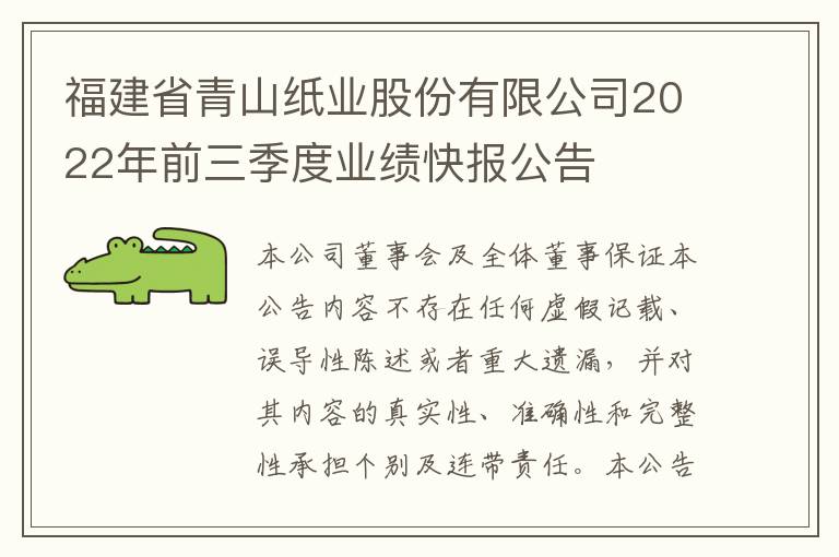 福建省青山纸业股份有限公司2022年
