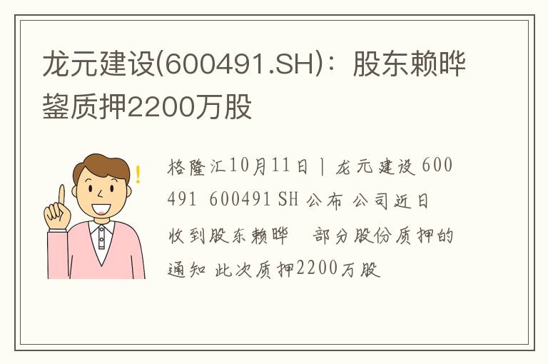 龙元建设(600491.SH)：股东赖晔鋆质押2200万股