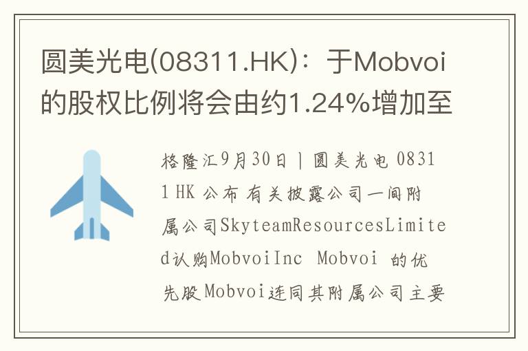 圆美光电(08311.HK)：于Mobvoi的股权