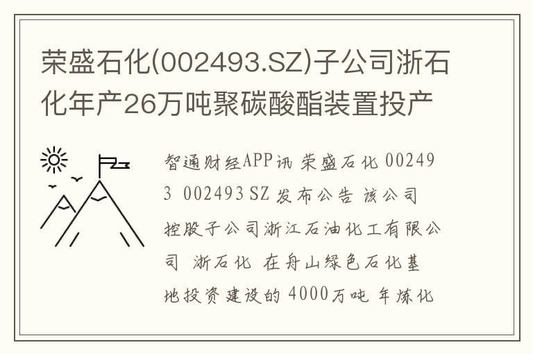 荣盛石化(002493.SZ)子公司浙石化