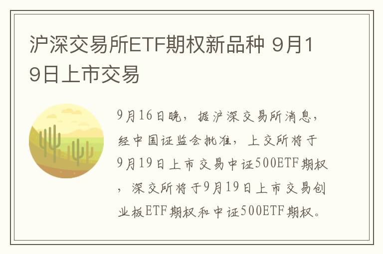 沪深交易所ETF期权新品种 9月19日上市交易