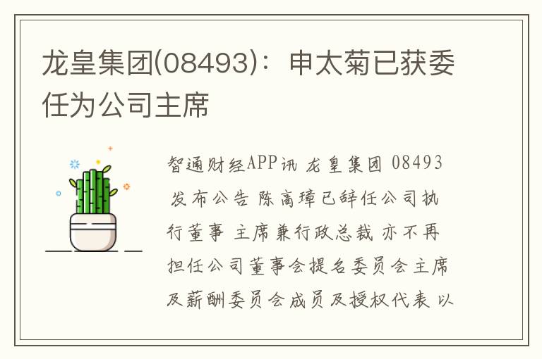 龙皇集团(08493)：申太菊已获委任为公司主席