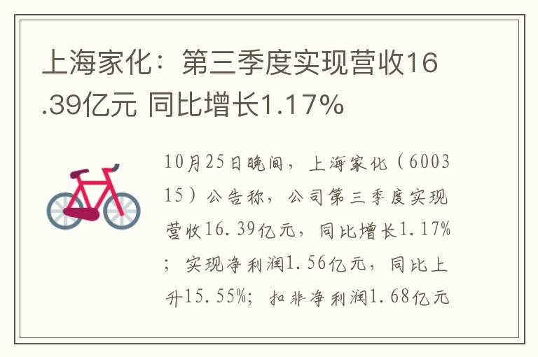 上海家化：第三季度实现营收16.39亿